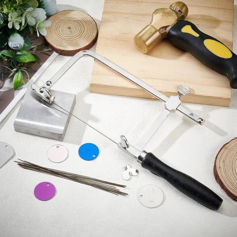 إطار منشار قطع قابل للتعديل على شكل حرف U مع مشبك ، منشار حلزوني ، منشار مجوهرات ، دبوس فتحة U ، 12 شفرة