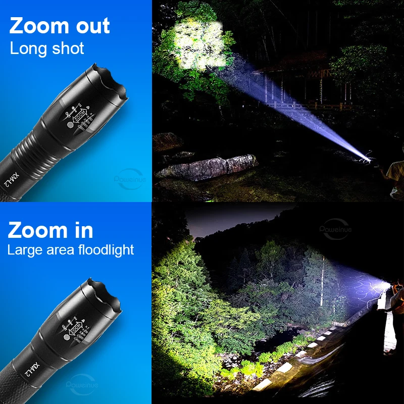 Super Bright XM-L2 LED Flashlight 18650 Rechargeable Torch Most Powerful Flash Light 2000 Lumen High Power Lantern Camping Lamps