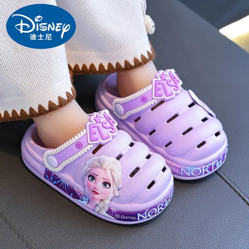 Disney Summer Girls Slippers Non-slip Soft Sole sandals Elsa Princess Girls Baotou Breathable beach drag sneakers