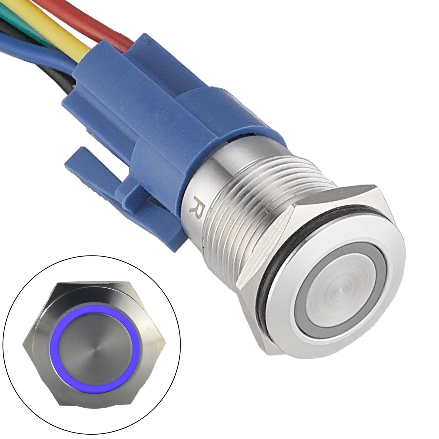 16mm Latching Push Button Switch with LED Indicator, Stainless Steel LED Selflocking, Waterproof and Dustproof