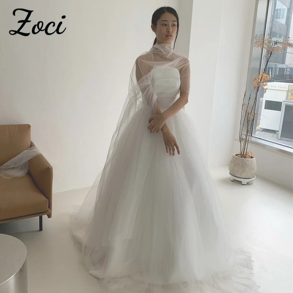 

Zoci Simple Strapless White Wedding Dresses 2025 Sleeveless Korea Customized Photos Shoot Dress Corset Floor-Length Bridal Gown