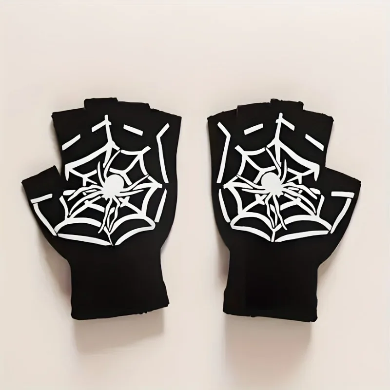

Adult Halloween Gloves Half Finger Thin Skeleton Ghost Claw Performance Decoration Winter Warm Knitted Halloween Gloves