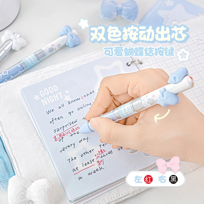 RosyPosy Creative Gel Pen Ins Style Cute Dog Bow Modular Press 2 Colors Ball Point Pens, The Work Assistant for Student Teacher
