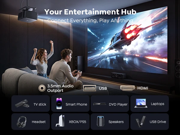 Toptro Projektor Google TV 4K 1080p Full HD Tragbarer Projektor BT5.4 Auto Keystone für Video, Film, Smart Home Theater LED-Projektor – Detail 10
