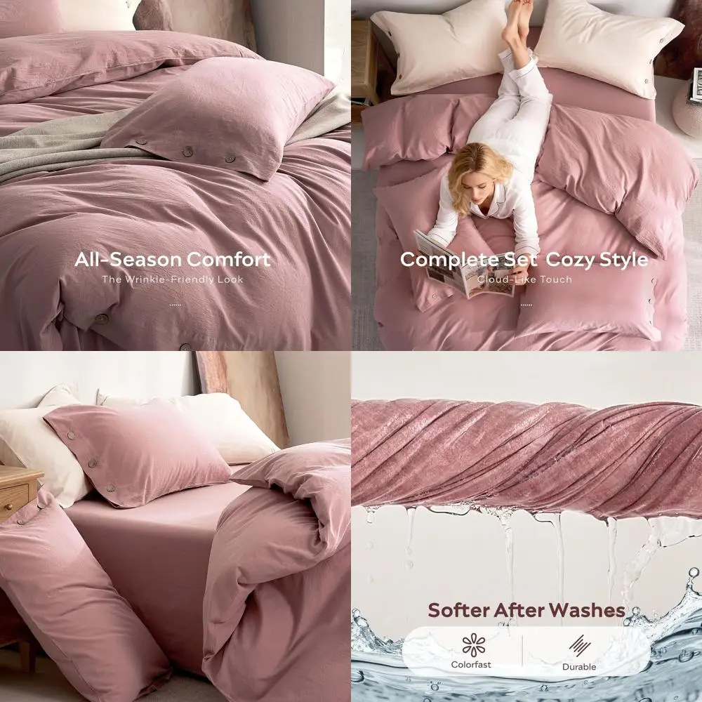 

Комплект пододеяльников Queen Size из 100% хлопка с эффектом стирки - дышащий лен, натуральная текстура, застежка на пуговицах (90x90)
