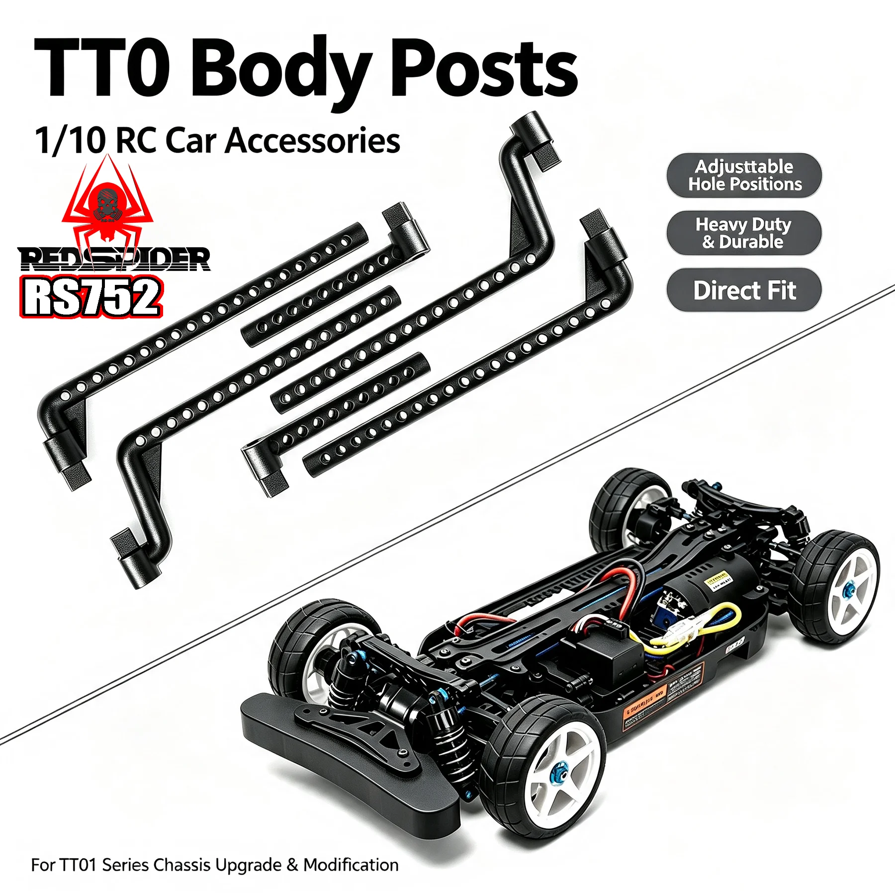 RED SPIDER 1set Body Posts Shell Mount For Tamiya TT01 TT01E 1/10 RC Drift Car Replacement Accessories