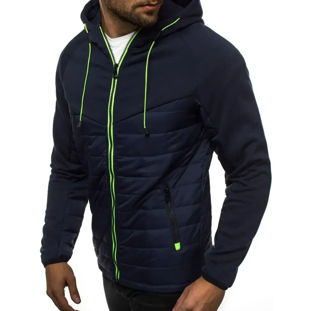 

New Autumn Cotton-padded Coats Men Patckwork Casual Slim Hoodies Zip-up Pockets Hooded Jacket Winter Warm Jacket Male Streetwear