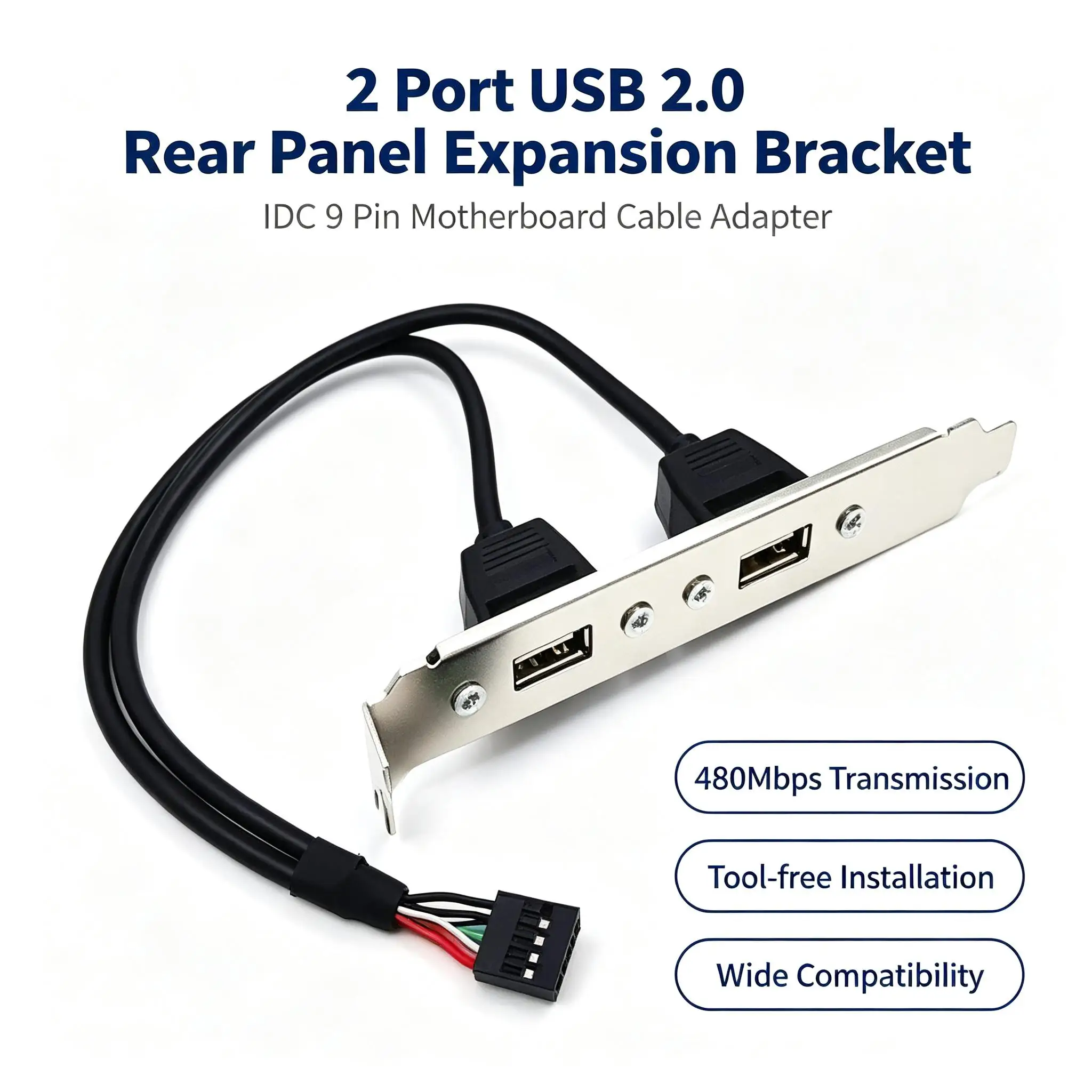 Suporte de Expansão para Placa-Mãe com 2 Portas USB 2.0 Pretas para Cabo USB de 9 Pinos IDC Adaptador Host