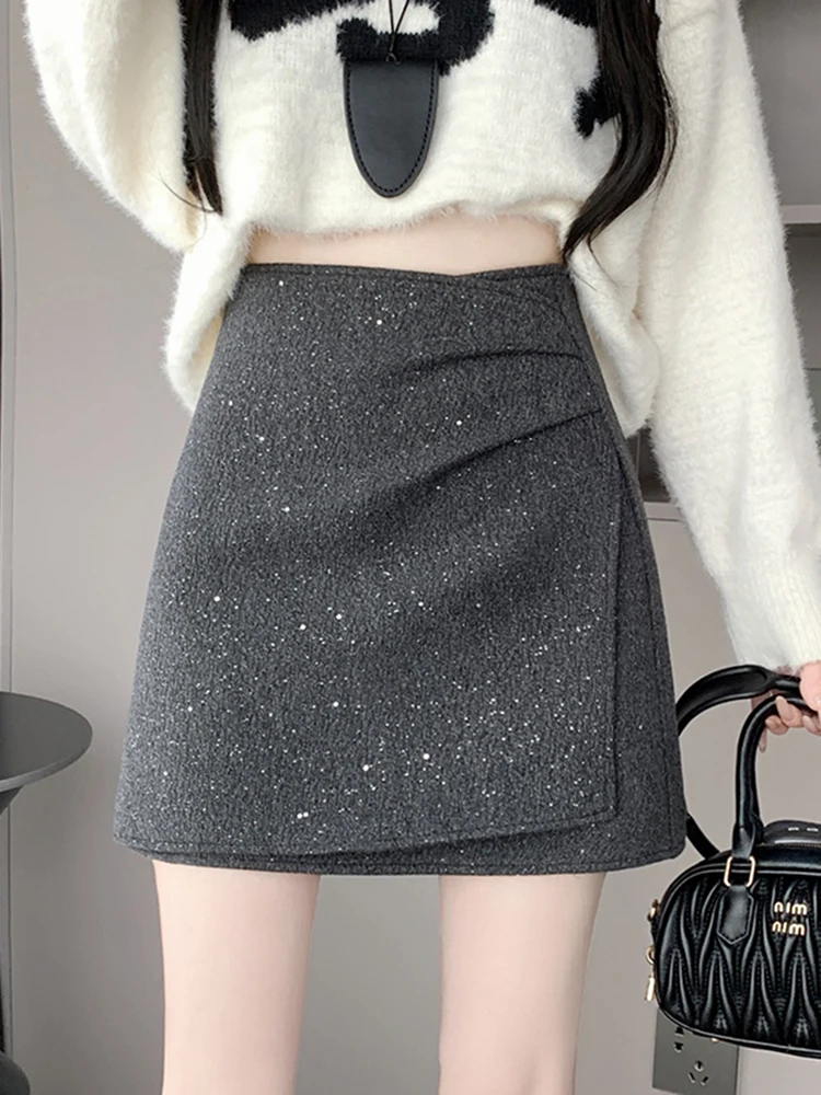 

iny Sequin A-Line Skirt High Waist Slim Fit Spring New Women's Cleanfit Sle ort Skirts Casual Ci Walk