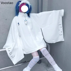 Japanese Kawaii White Hoodies Women Y2k Aesthetic Oversized Embroidery Jacket Harajuku Zipper Grunge Loose Sweatshirts Autumn