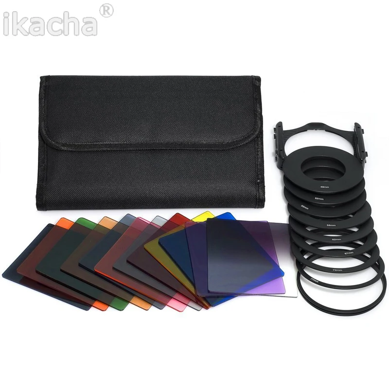41 in1 24pcs Color Filter 49 52 55 58 62 67 72 77 82mm ring Adapter+1 holder+Wide-Angle Holder+lens hood for Cokin P