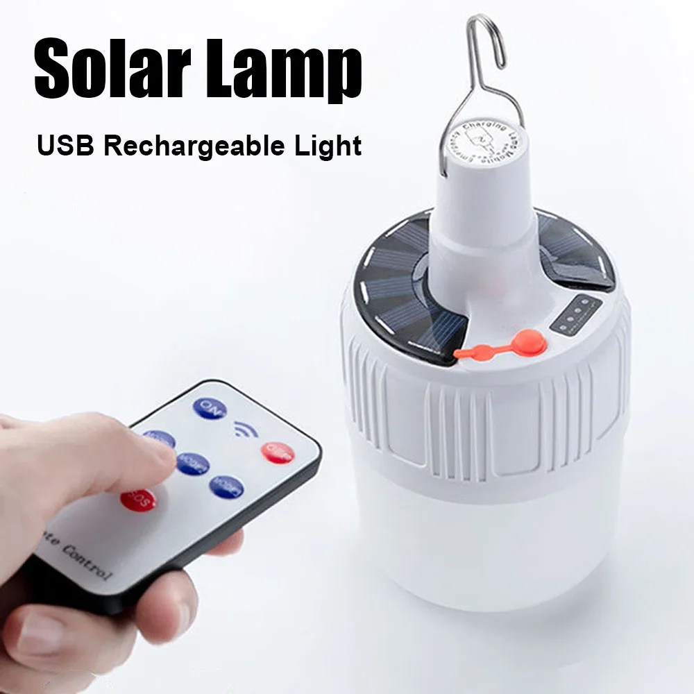 

USB Solar Lamp LED Camping Light Lantern Rechargeable Portable LED Bulb Outdoor Camping Tent Night Fishing Emergency Lights
