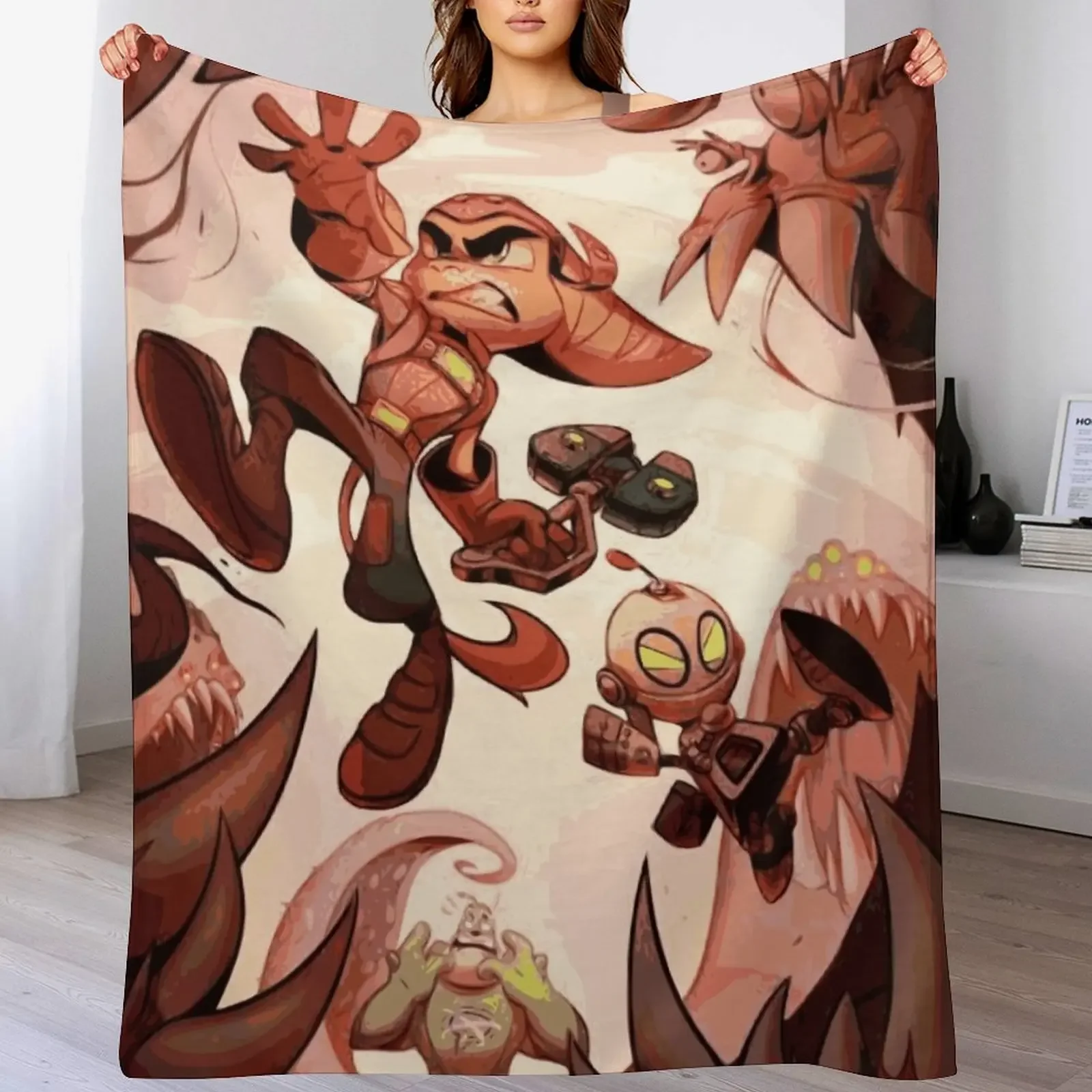 

Ratchet and Clank Ready to Fight Throw Blanket blankets and throws Personalized Gift cosplay anime Bed covers Blankets