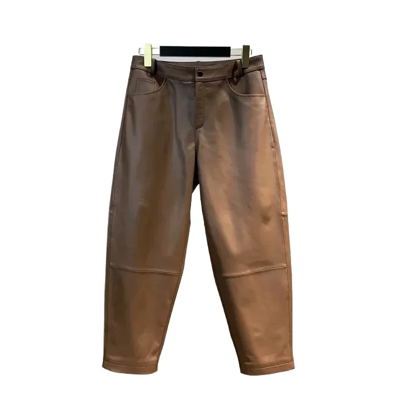 

Genuine Leather Pants Women 2024 New Spring Women Clothing Real Sheepskin Pants for Women Trousers Straight Pants Ropa Mujer SGG