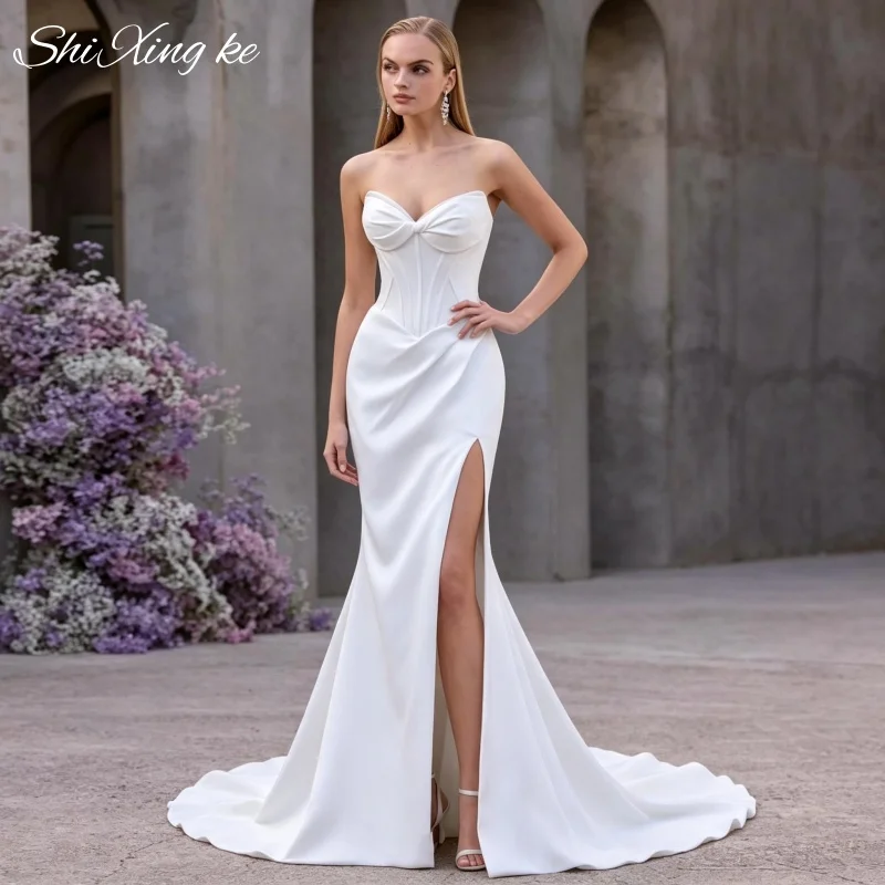 Trendy Beach Mermaid Wedding Dress 2026 Bow Decor Open Back Court Train Vestidos De Novia Customized