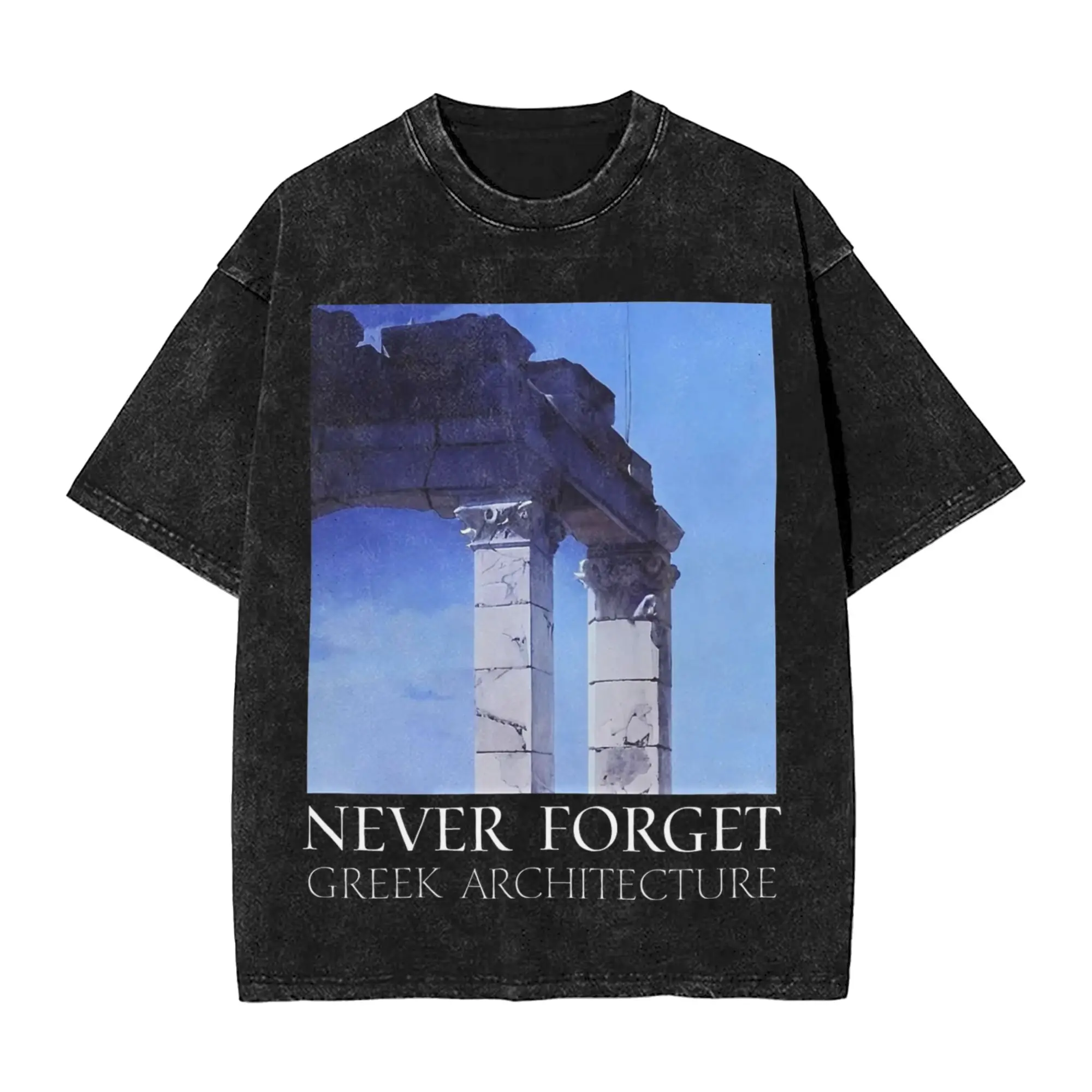 N'oubliez jamais l'architecture grecque hommes T-Shirts lavés géniaux T-Shirts à manches courtes col rond T-Shirts pur coton grande taille vêtements