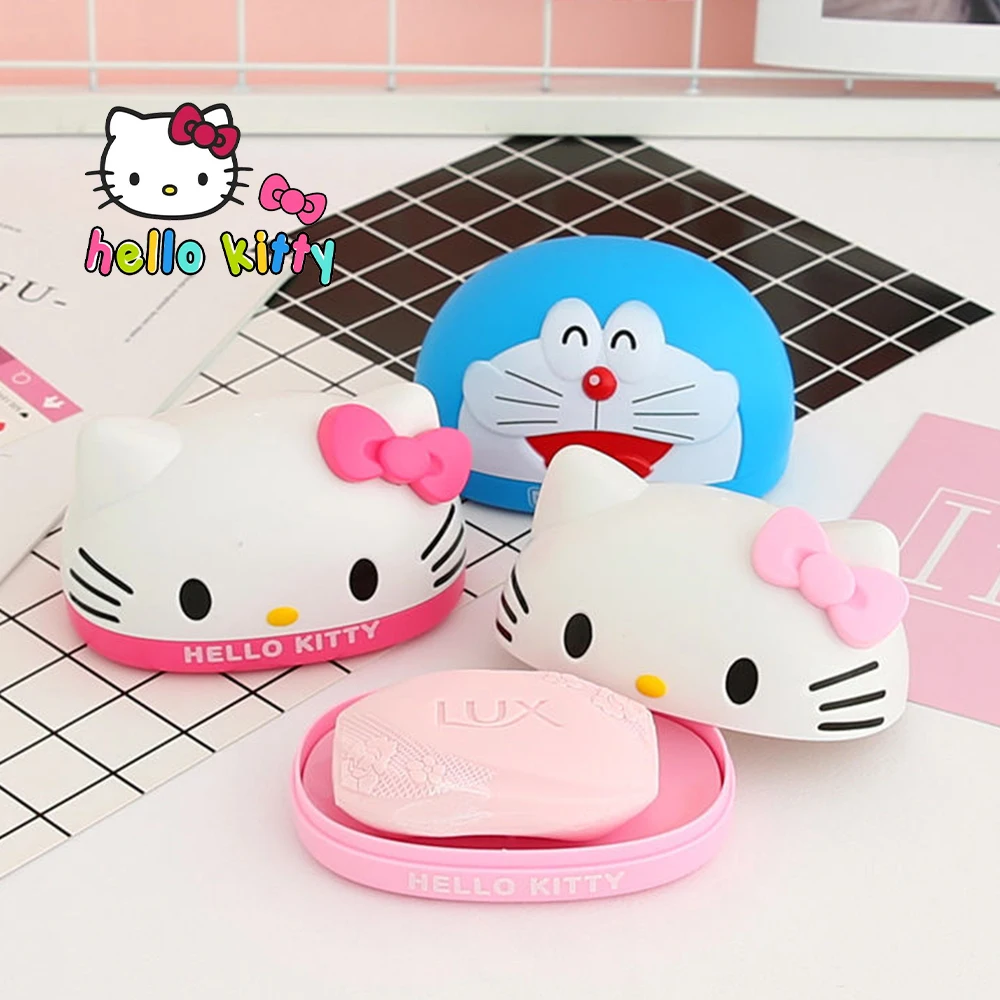 

Hello Kitty Sanrio Soap Box Kawaii Kuromi Melody Cute Figure Bathroom Soap Holder Drainer With Cover Girl Heart Toy Kids Gifts