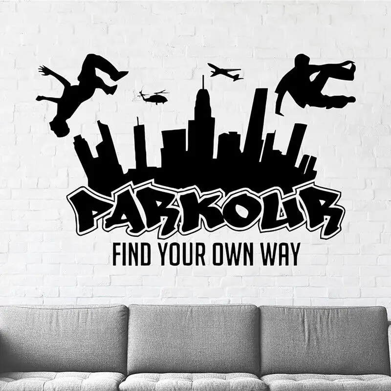 Extreme Parkour Wall Stickers Free Run Jumping Urban Style Skateboard Graffiti Youth Room Door Decoration Vinyl Decal Gift YD23