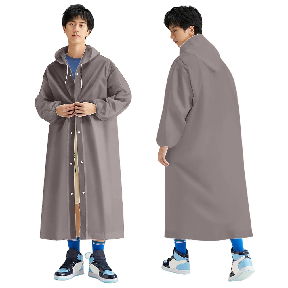 

Adult Long Raincoat Reusable Waterproof Rain Coat Windproof Hooded Rain Poncho Drawstring for Outdoor Travel Emergency