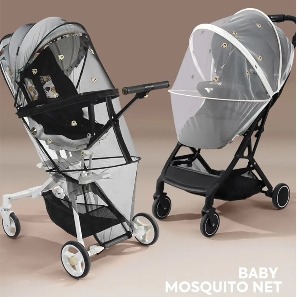 Cartoon Bear Stroller Mosquito Net Baby Stroller Accessories Summer Mesh Canopy Zipper Type Mosquito Net Pram Net Buggy Net