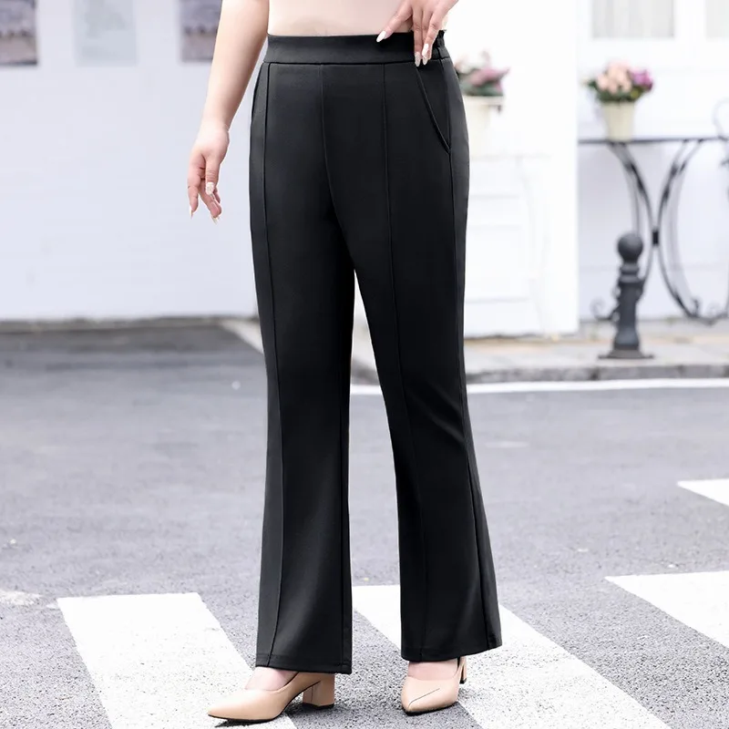 Bell Bottom Flare Pants Women Spring Summer Wide Legs Female High Waist Stretched Plus Size 5XL 6XL Formal Office Lady Trousers