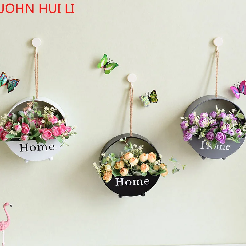 

Nordic style living room wall decoration creative wall hanging flower pot wood flower basket planter