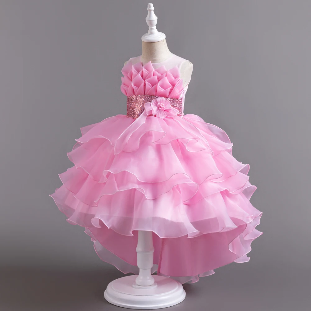 Girls Party Dress 4 Colors 110cm-160cm Kids Dresses Princess Cosplay Birthday Wedding Photograph Children Costumes Ball Gown