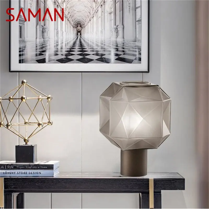 SAMAN Nordic Table Lamp Modern Creative Polygon Lampshade LED Desk Light for Home Living Bed Room