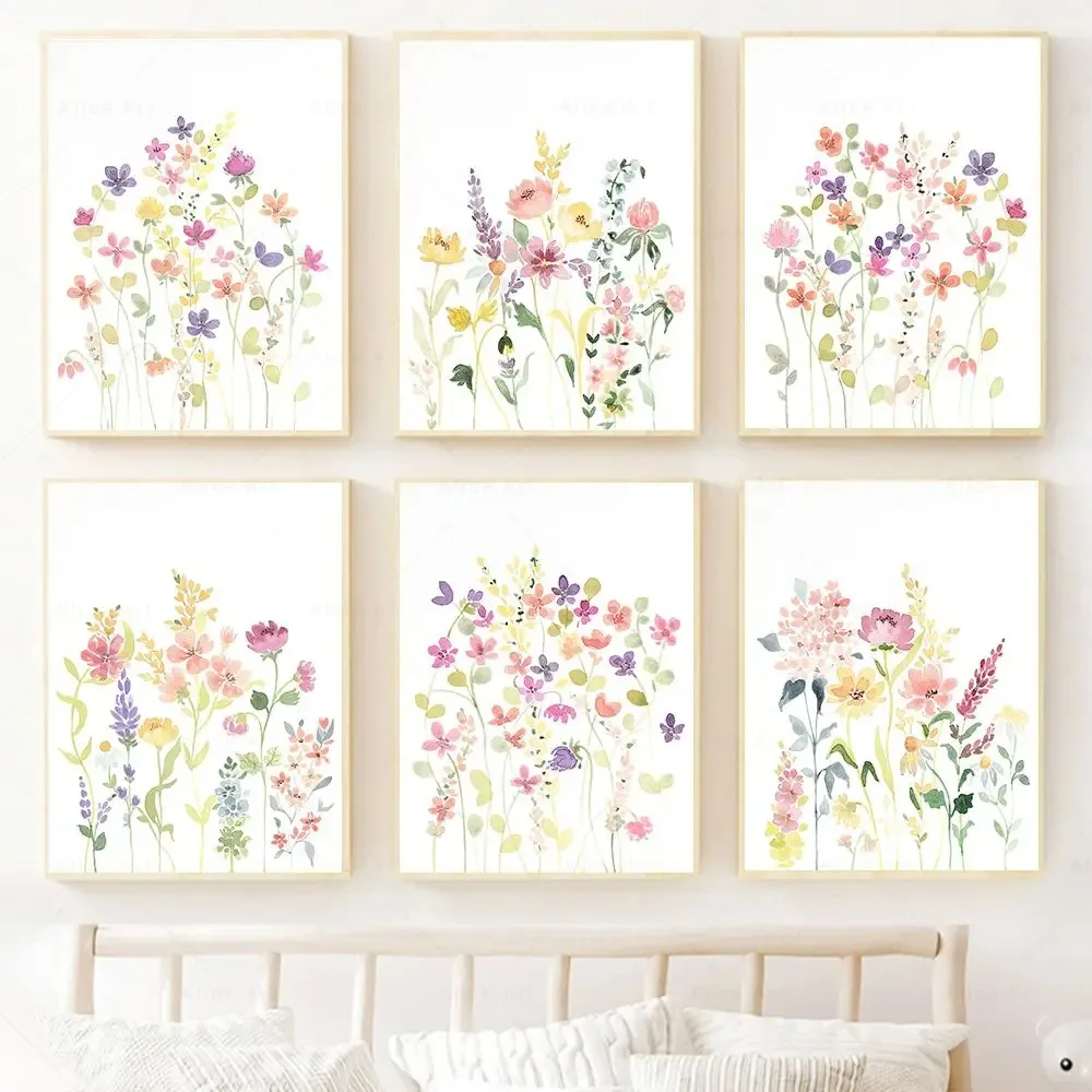 Aquarell Wildblumen blumen plakat bunte Blumen drucke Pflanze Wand kunst Leinwand Malerei Wandbilder