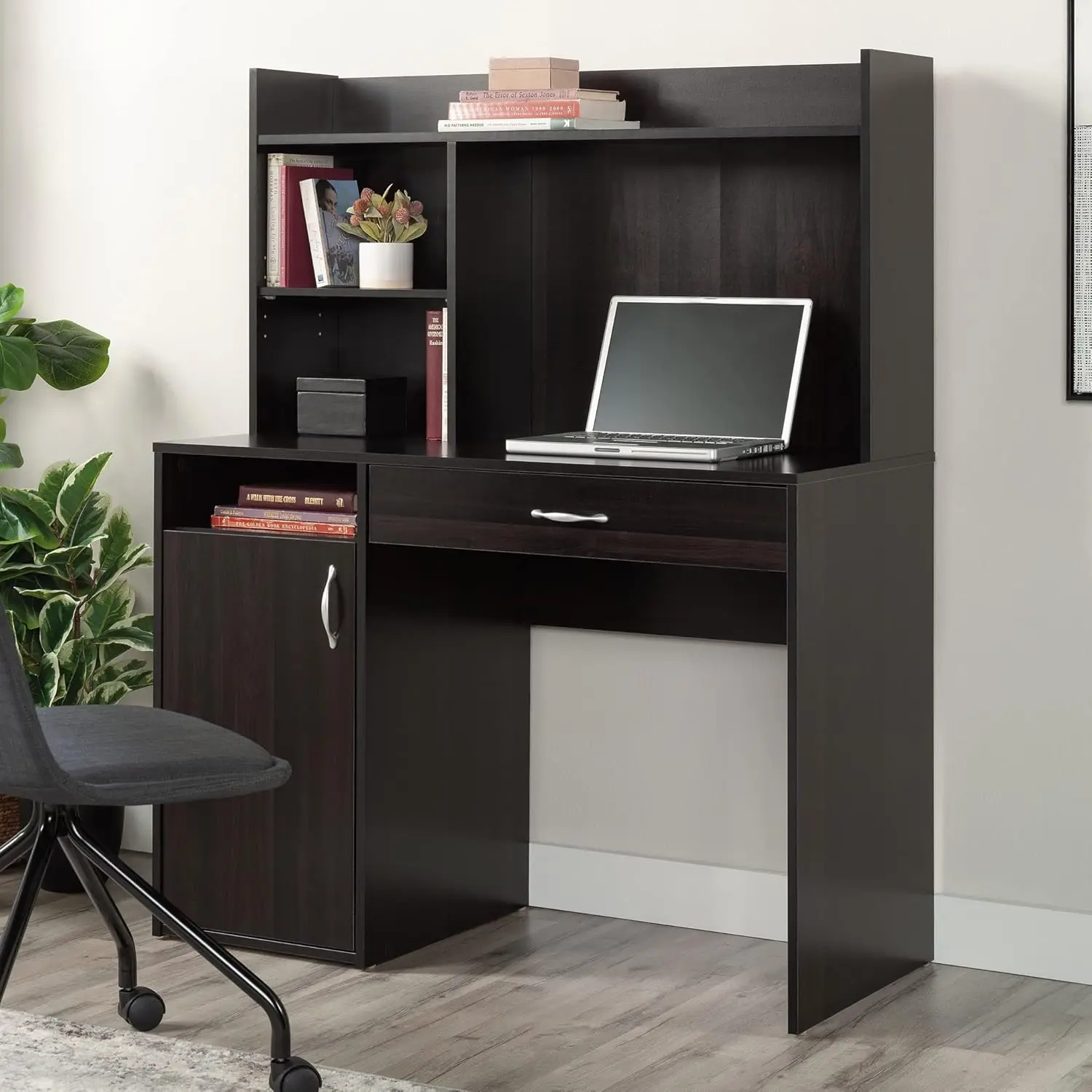 Sauder Beginnings Transitional Desk with Hutch, Cinnamon Cherry finish