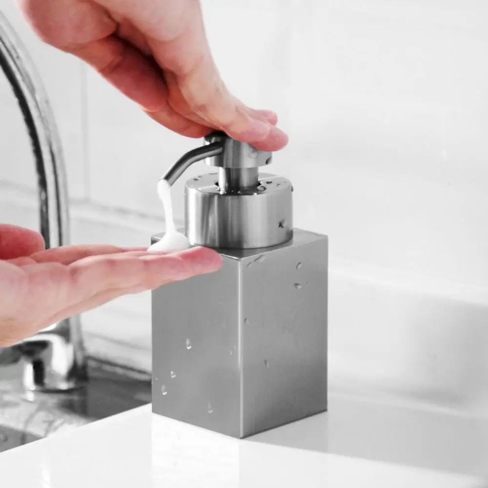 

Square Stainless Steel Foaming Bottle Refillable Press Type Hand Sanitizer Jar Rust-Proof Leak Proof Foam Making Container