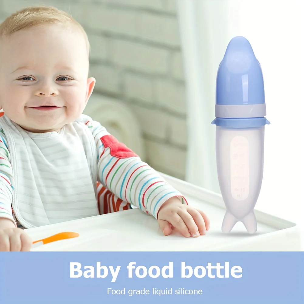 وحدة تغذية طعام للشباب، زجاجة رضاعة من السيليكون مع ملعقة وحامل، محضر طعام، ملعقة طعام معجون أرز 3.04 أونصة أدوات مائدة #5