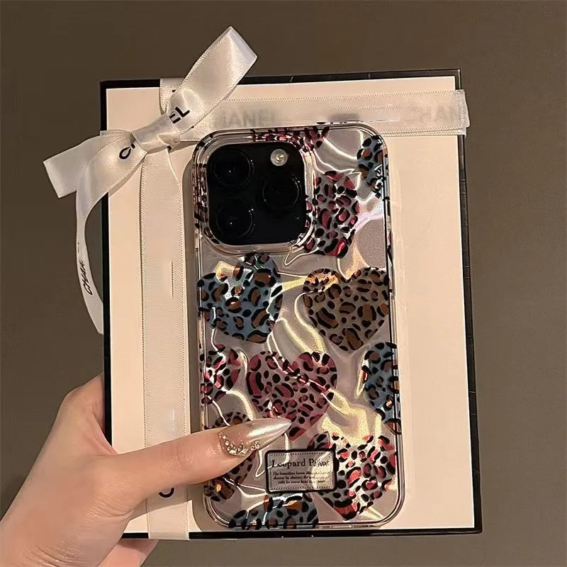 Trendy Love Heart Leopard Glitte Case For OnePlus Nord N300 N200 N20 N30 SE 4G Girl Laser Ripple Gloss Chain Phone Cover Cases