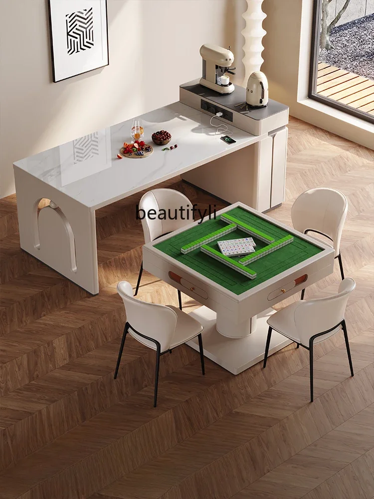 

l Cream Style Mahjong Table Multifunctional Retractable Household Stone Plate Kitchen Island Dining Table Automatic Mahjong R