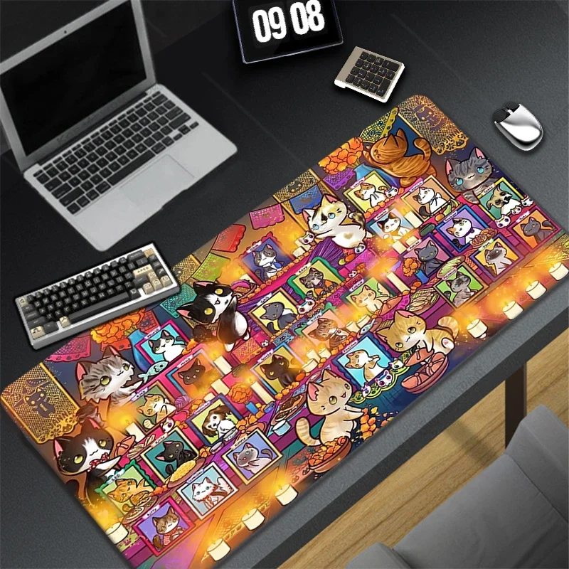 Cute Cat Large Mouse Pad Gamer Kawaii Gaming Accessories Deskpad Play Mats Anime Office Mini Pc XXL Mousepad 40x90 CM