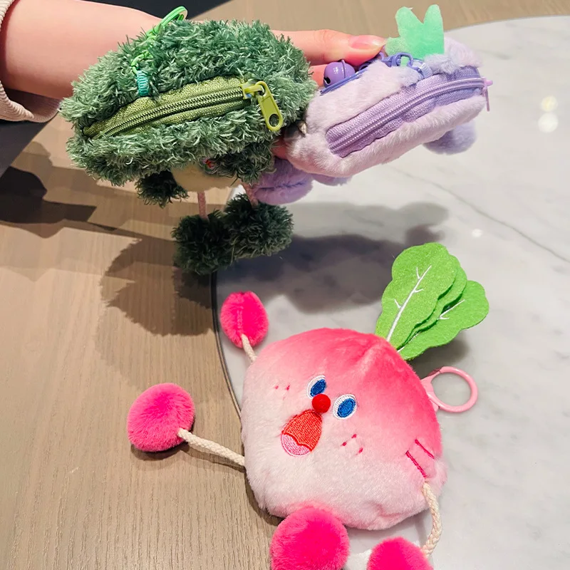 Cartoon Vegetable Coin Purse Plush Keychain Pendant Fun Scream Vegetable Earphone Bag Small Gift Kids Backpack Decoration Charm