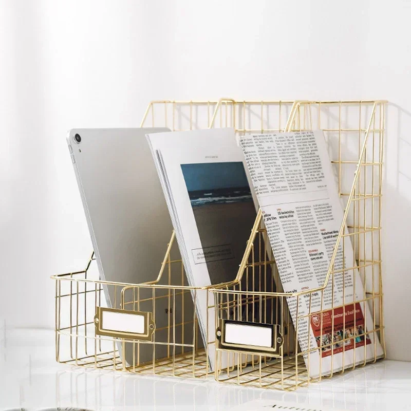 Desk Organizer Bedroom Wrought Iron Stationery Nordic Style Home Office Mesh Book Shelf File Holder Magazine Rack Management