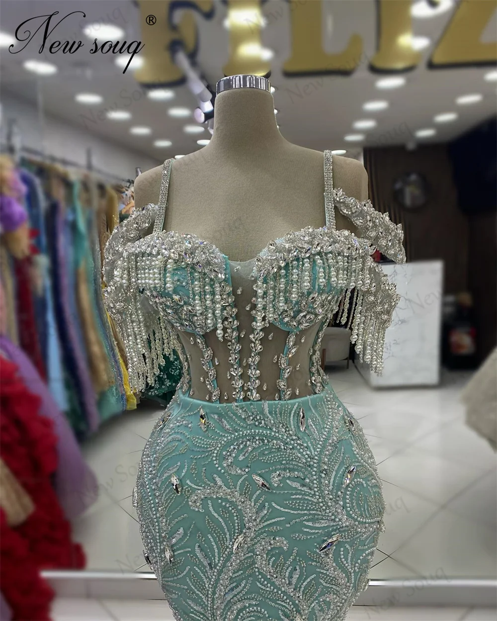 Beading Spaghetti Straps Party Dresses For Weddings Custom Made Crystals Mermaid Cocktail Dress Vestidos De Cóctel Evening Gowns