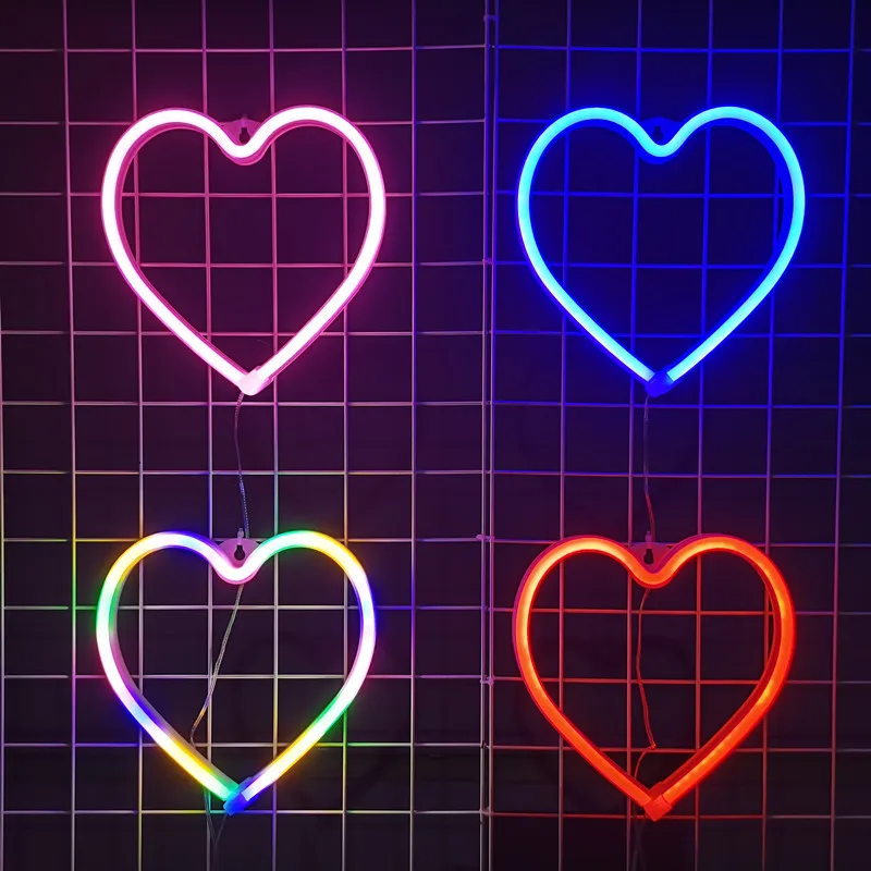 

LED Heart Neon Light Colorful Modeling Night Light Battery USB Powered Indoor Ambient Lamp Bedroom Decoration Creative Love Gift