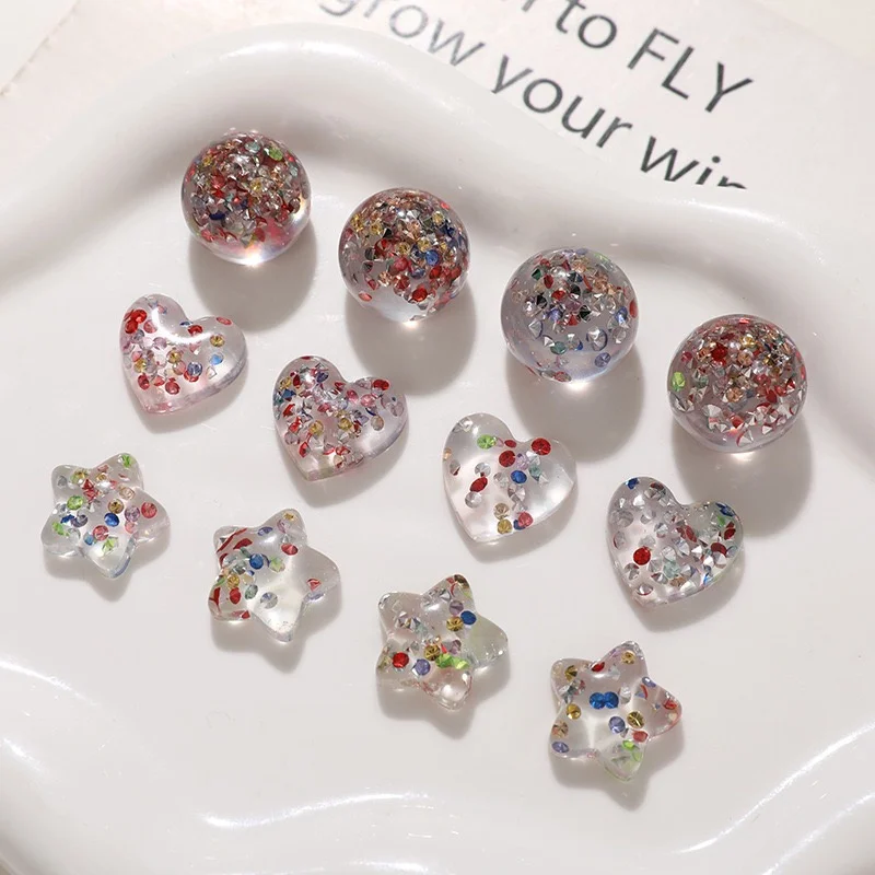 Wholesale 100pcs/lot color effect geometry rounds stars hearts shape resin cabochon diy jewelry garment hair accessory