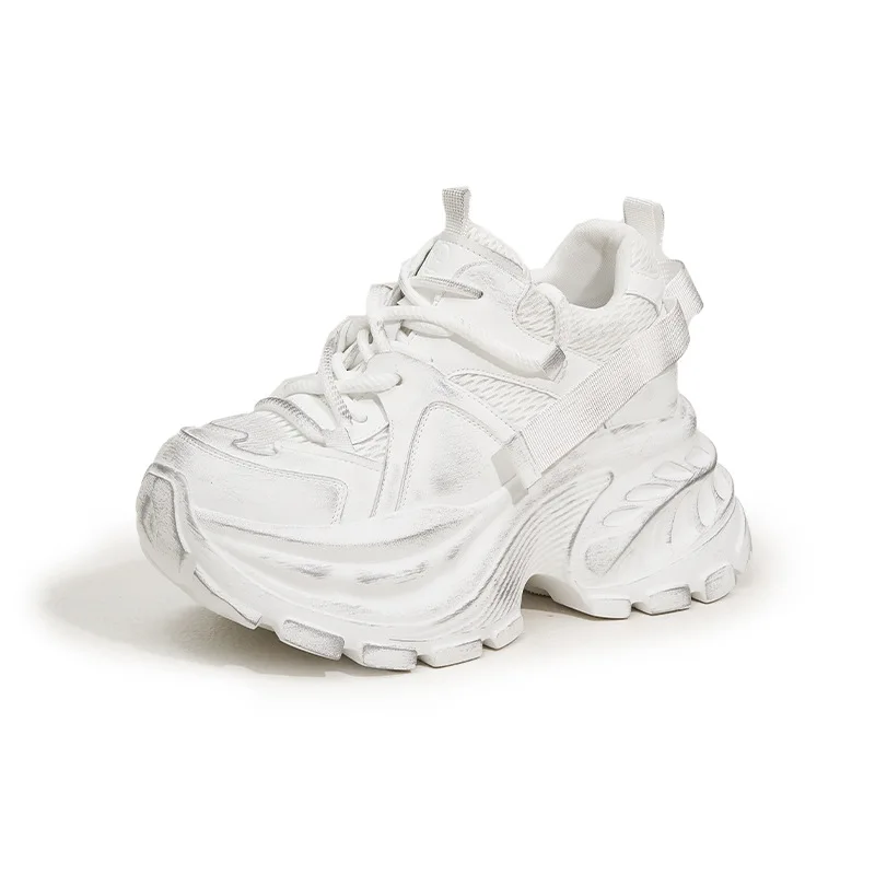 New Spring Women’s Chunky Sneakers 10CM Hidden Wedge Heels Casual Shoes Retro Antiquing Breathable Mesh Sports Shoes Trainers