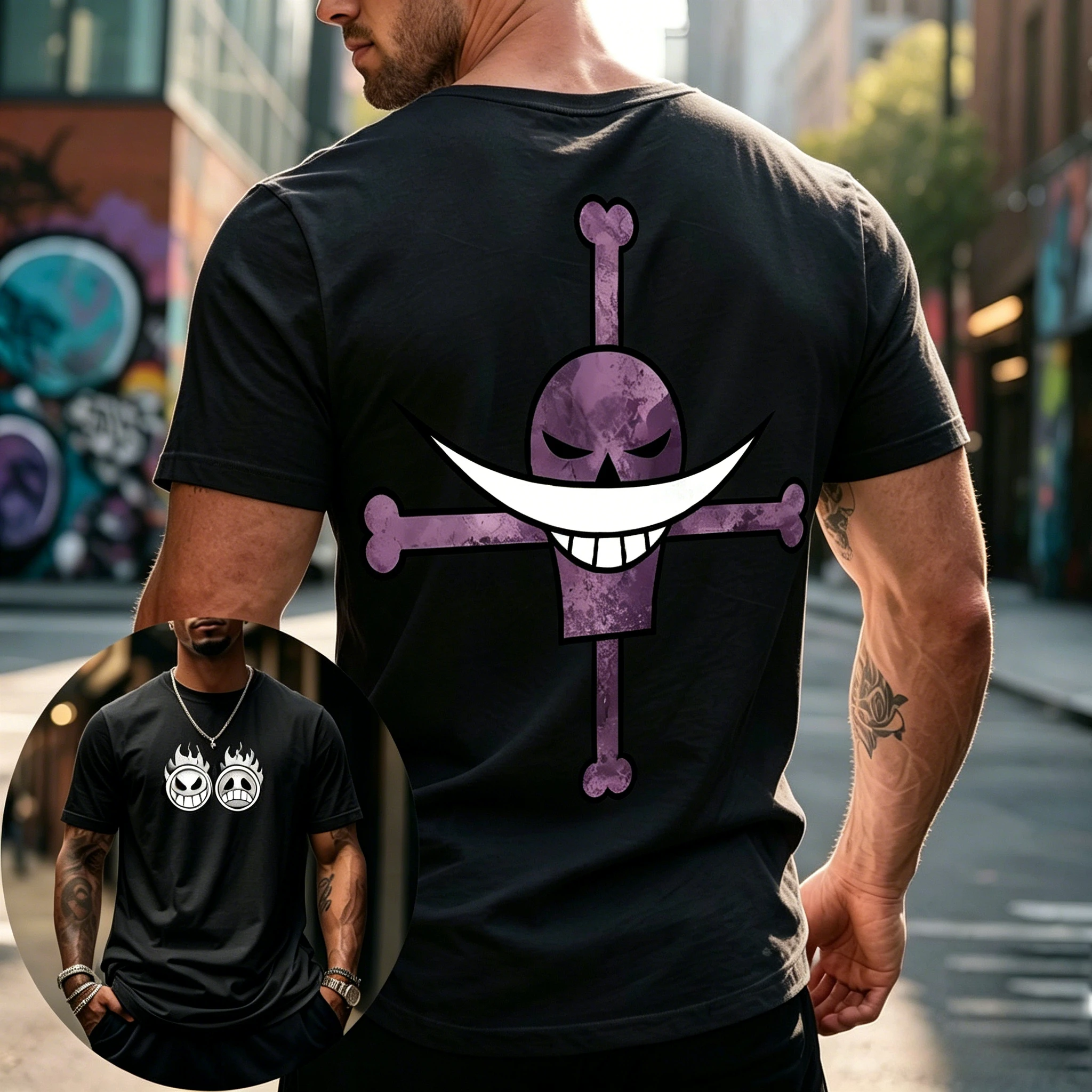 One Piece Herren Weste T-Shirt Whitebeard Pirates' Jolly Roger Sommer Japanischer Anime Frühling und Herbst Sport Trendiges ärmelloses Top