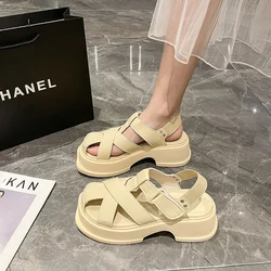 Beach Sandal Woman Luxury Clogs Wedge 2023 Summer Shoes Closed Toe Med Clear Heels Espadrilles Platform Suit Female Beige Increa