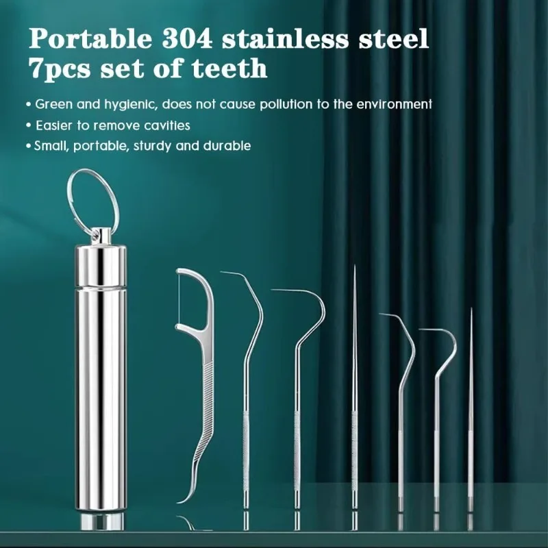 8pcs Portable Reusable Stainless Steel Toothpicks Pocket Set with Holder - Ideal for Outdoor Picnic, Camping & Traveling,Silver