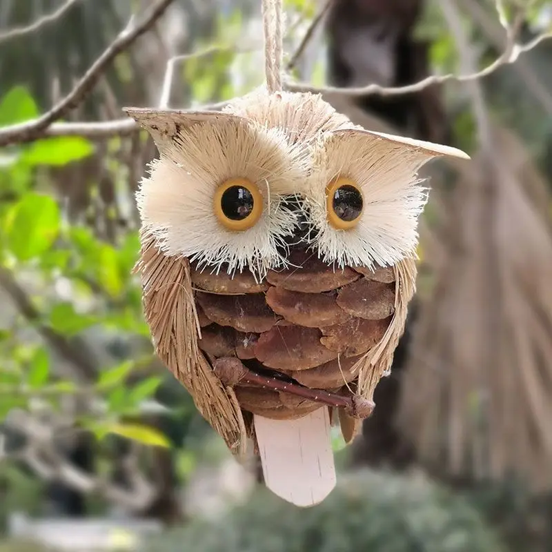 

Simulation Owl Straw Crafts Tree Ornament Bird Owl Figurine Pendant Creative Handmade Straw Eagle Scene Decoration Holiday Gift