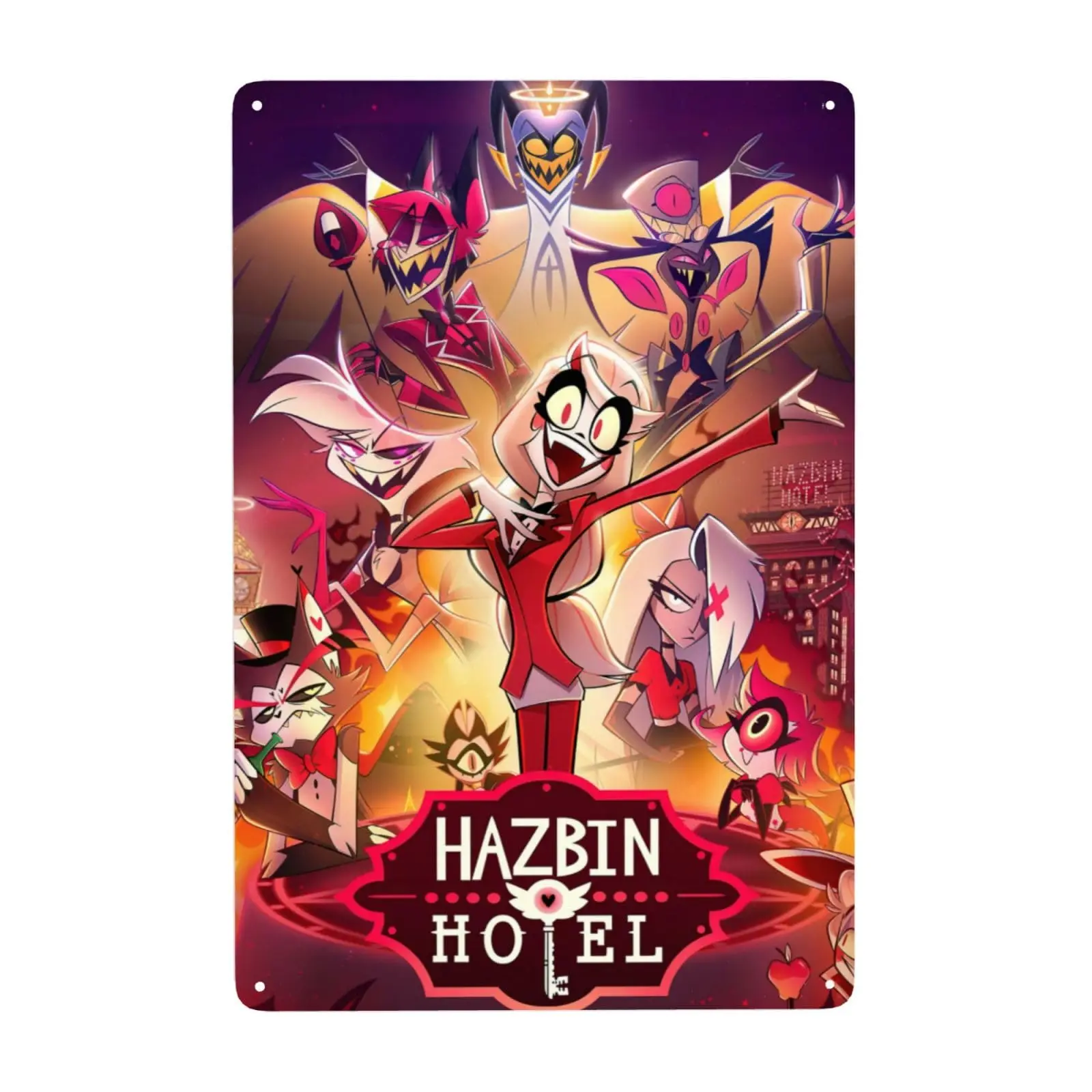 Hazbin Song Dance Hotel Metal Sign Decor Tin Painting Wall Art Poster Decorative Plaque Metal Tin Sign Lightweight Door Sign Met