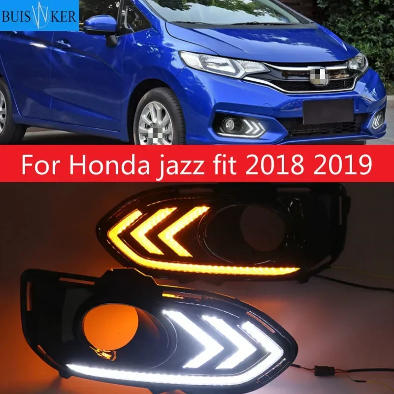 

2pcs For Honda jazz fit 2018 2019 LED DRL Daytime Running Lights Daylight Fog Lamp Cover With Turn signal lamp