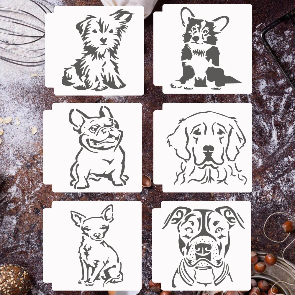6 paczek szablonów dla psów Pug Pitbull Corgi Yorkie Golden Chihuahua szczeniak wielokrotnego użytku zmywalne szablony