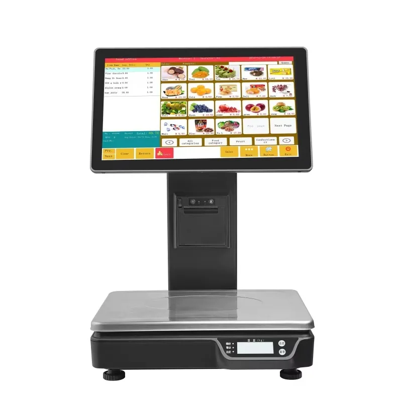 Double Touch Screen All One POS Weighing System Electric Scales Cashier Machine Windows/Android Support 15-30kg Capacity for
