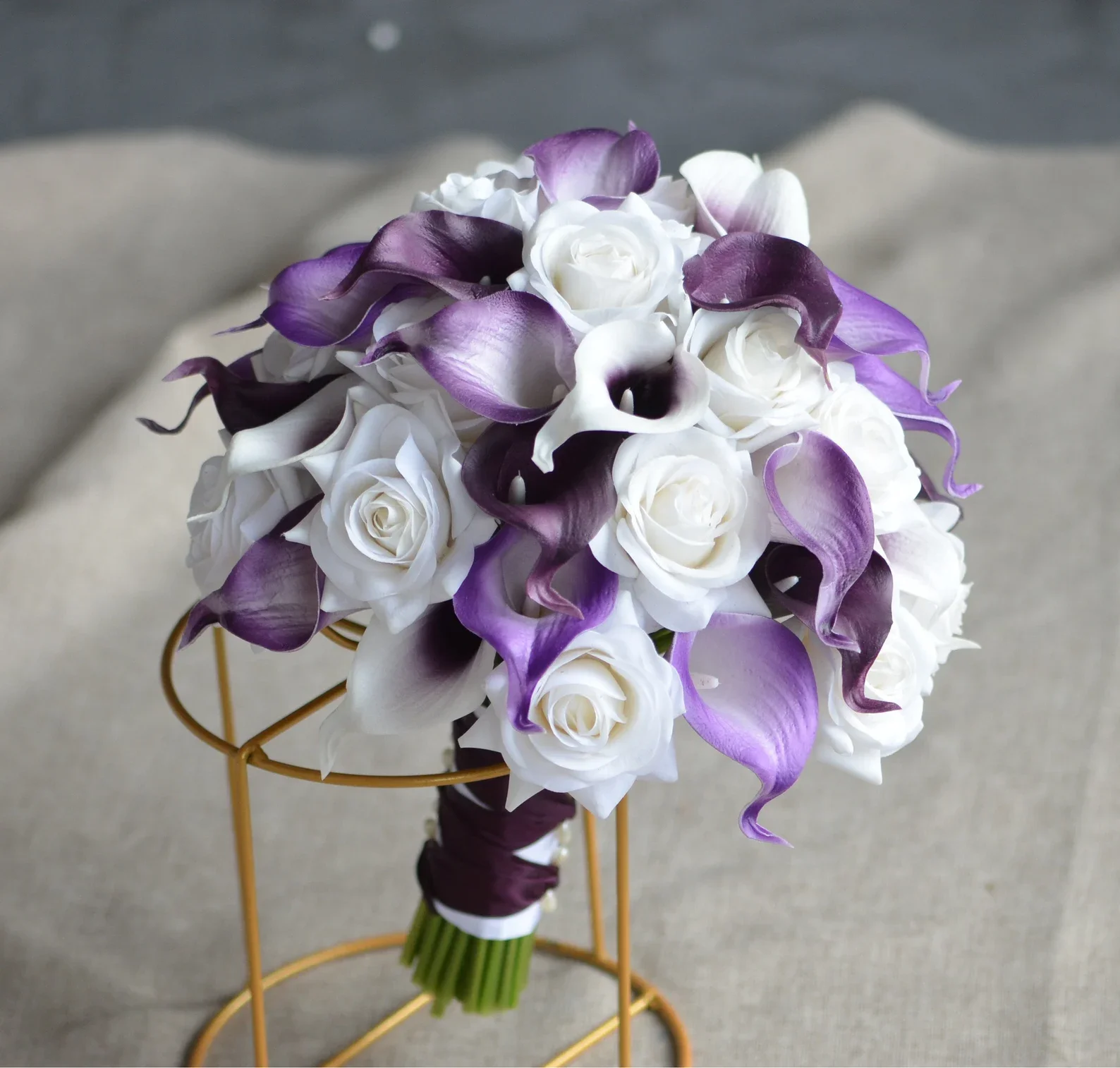 Teardrop White Purple Bridal Bouquet Colorful Calla Lilies Beautiful Bridesmaid Holding Flowers Set for Bride Wedding Accessory